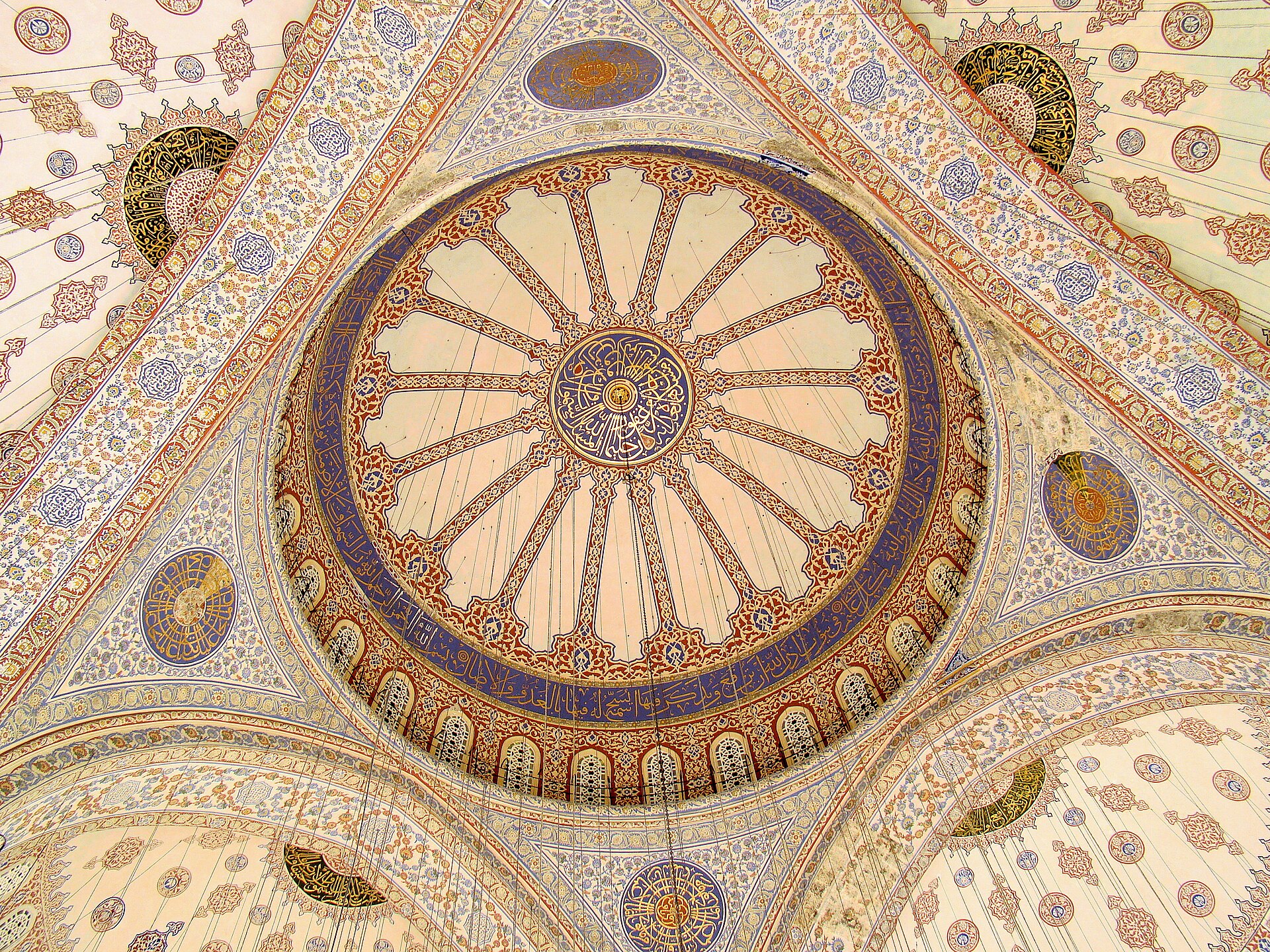 The tiled domes of the Blue Mosque ceiling