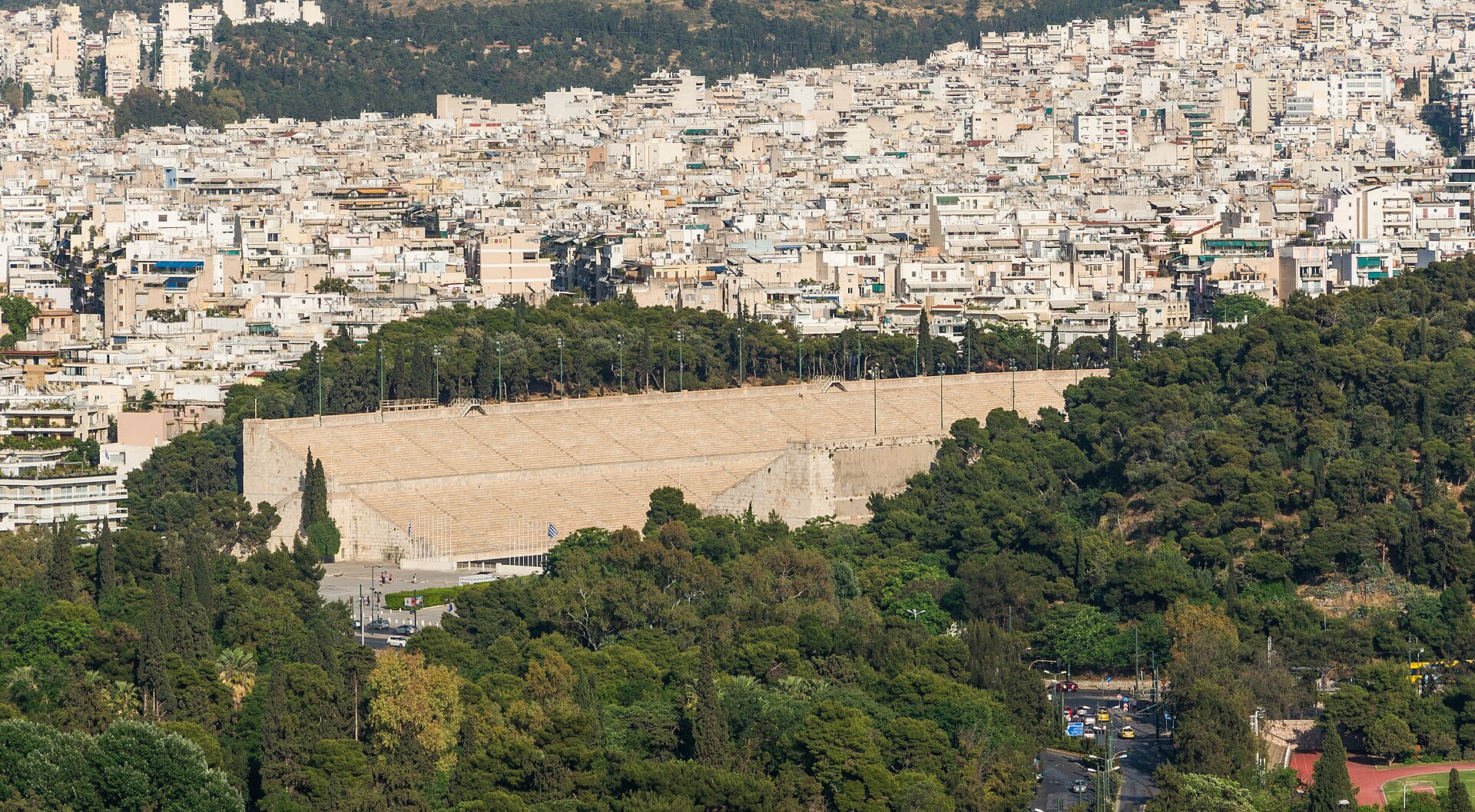 The Panathenaic Stadium amid the trees